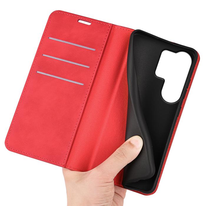 Bild 4,  Samsung Galaxy S26 Ultra Fodral Flip Skin Touch Läder Röd