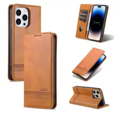 AZNS AZNS iPhone 14 Pro Fodral Flip L&auml;der Brun