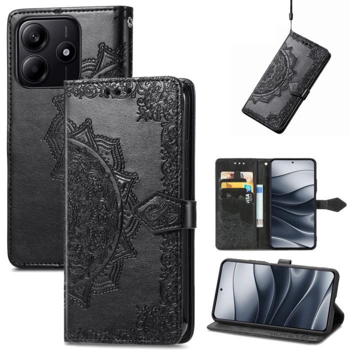 Bild 6,  Xiaomi Redmi Note 14 5G Fodral Läder Mandala Tryck Svart