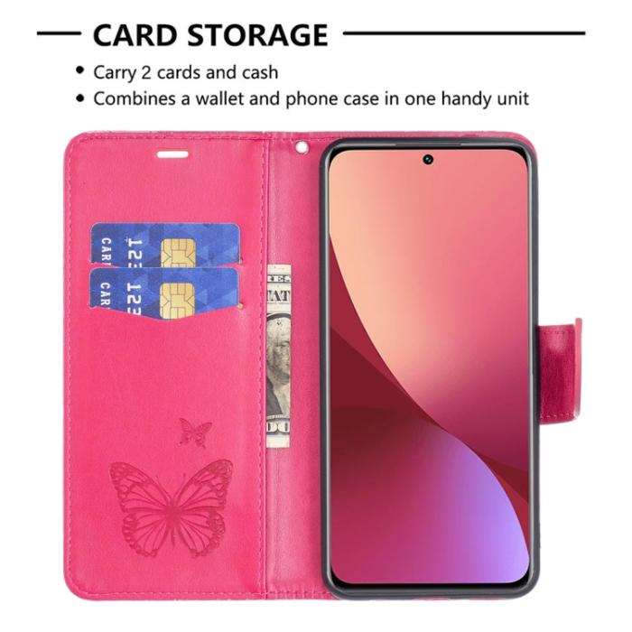 Bild 4,  Xiaomi 12 Fodral Tryck Butterfly Rosa