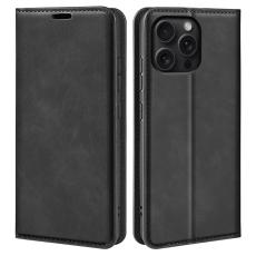  iPhone 16 Pro Fodral Flip L&auml;der Svart