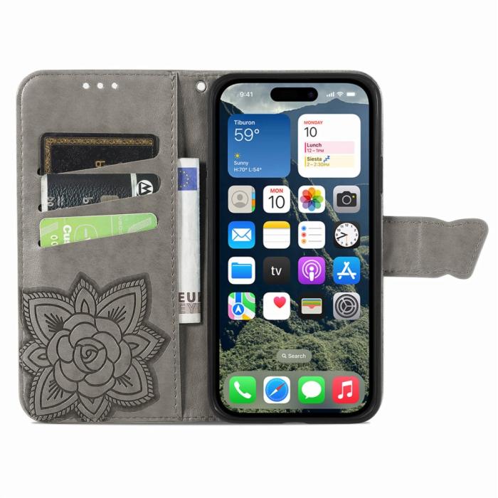 Bild 3,  iPhone 17e / 16e Fodral Med Fjäril Tryck Grå