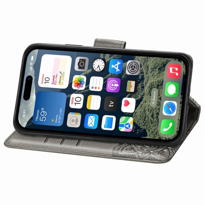 Bild 4,  iPhone 17e / 16e Fodral Med Fjäril Tryck Grå