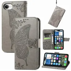  iPhone 17e / 16e Fodral Med Fj&auml;ril Tryck Gr&aring;
