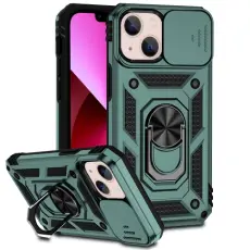  iPhone 14 Skal Ring Armor Med CamShield Gr&ouml;n
