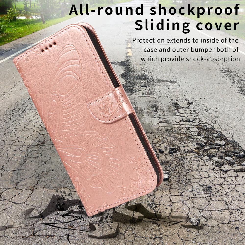  Motorola Edge 70 Fodral Med Fjäril Tryck Roséguld