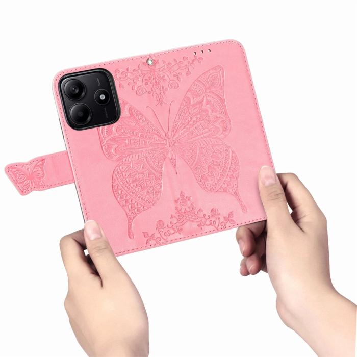 Bild 4,  Xiaomi Redmi Note 14 5G Fodral Läder Fjäril Tryck Rosa