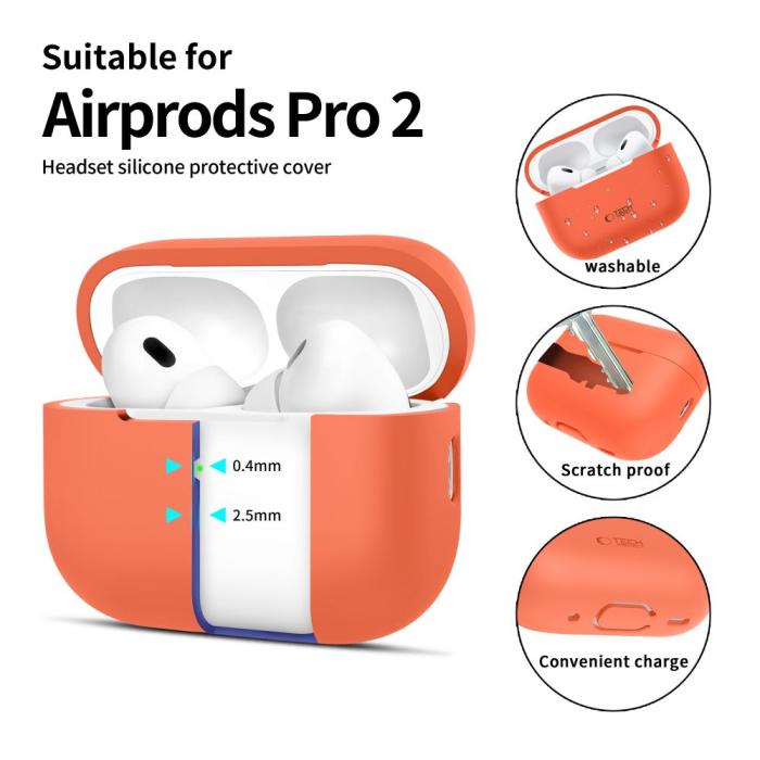 Bild 2, Tech-Protect Tech-Protect AirPods Pro 1/2 Skal Silikon Neon Orange