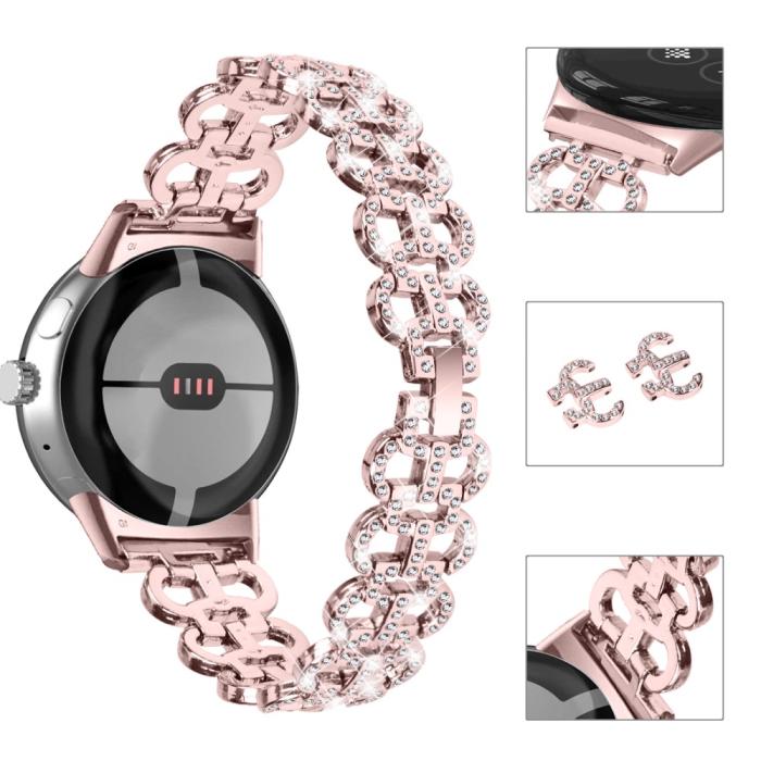 Bild 4,  Google Pixel Watch/Pixel Watch 2 Metal Bling Armband Roséguld