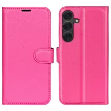  Samsung Galaxy S25 Fodral Litchi L&auml;der Rosa