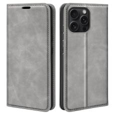  iPhone 16 Pro Fodral Flip L&auml;der Gr&aring;