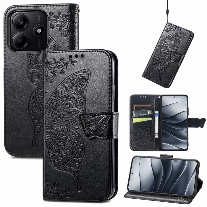 Bild 5,  Xiaomi Redmi Note 14 5G Fodral Läder Fjäril Tryck Svart