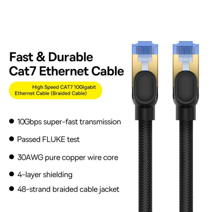 Bild 2, BASEUS BASEUS 3 m Cat7 RJ45 Nätverkskabel Svart