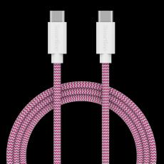 Smartline Smartline 1m 3A USB-C - USB-C Nylon Laddningskabel Rosa/Vit