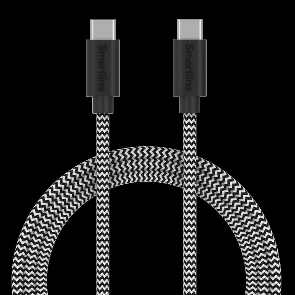 Smartline Smartline 1m 3A USB-C - USB-C Nylon Laddningskabel Svart/Vit
