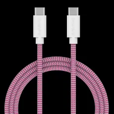 Smartline Smartline 1m 3A USB-C - USB-C Nylon Laddningskabel Rosa/Vit