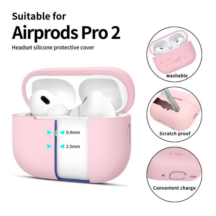 Bild 2, Tech-Protect Tech-Protect AirPods Pro 1/2 Skal Silikon Dusty Pink