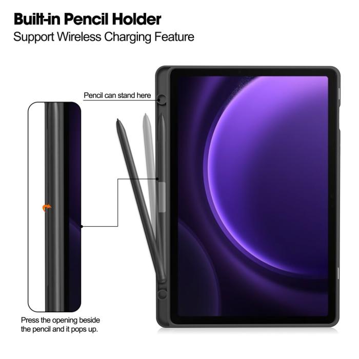 Bild 6,  Galaxy Tab S9 FE Fodral Business Läder Pennhållare Röd