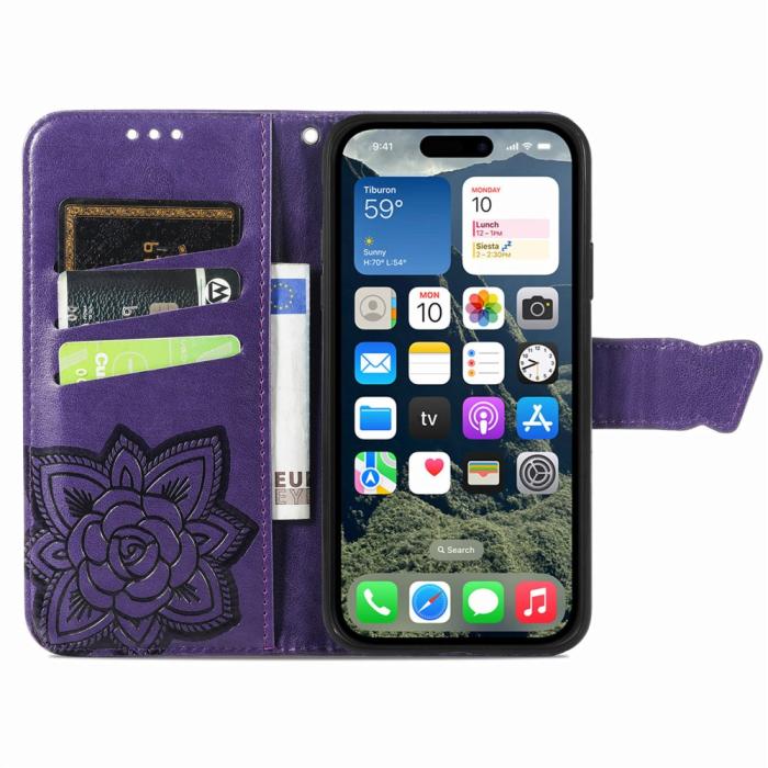 Bild 3,  iPhone 17e / 16e Fodral Med Fjäril Tryck Lila