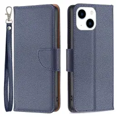  iPhone 15 Fodral Shark Litchi L&auml;der M&ouml;rk Bl&aring;