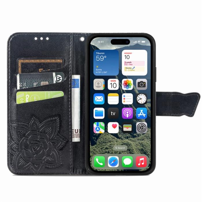 Bild 3,  iPhone 17e / 16e Fodral Med Fjäril Tryck Svart