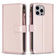  iPhone 15 Pro Max 9-Kort Multifunktionellt L&auml;der Fodral Ros&eacute;guld