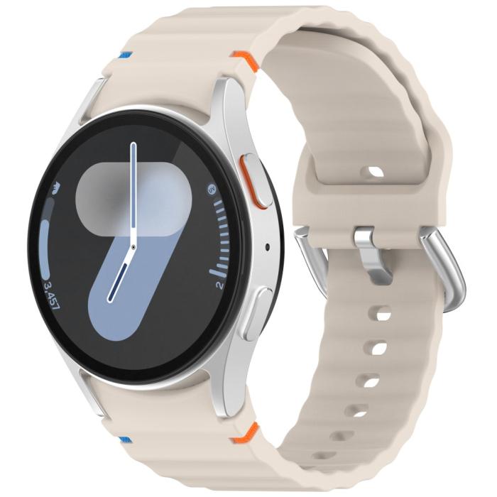 Bild 4,  Galaxy Watch 5/5 Pro/6/7/FE Armband Silikon Wave Design Beige