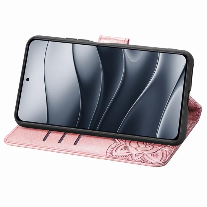 Bild 3,  Xiaomi Redmi Note 14 5G Fodral Läder Fjäril Tryck Roséguld