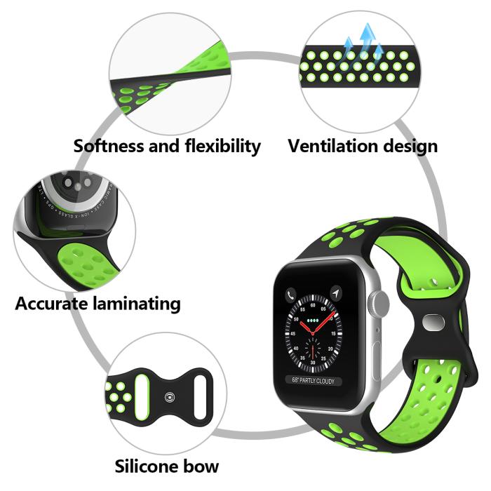Bild 5, ColorPop Sportarmband Dual-Color Apple Watch 42/44/45/46/49 mm (M/L) Svart/Grön