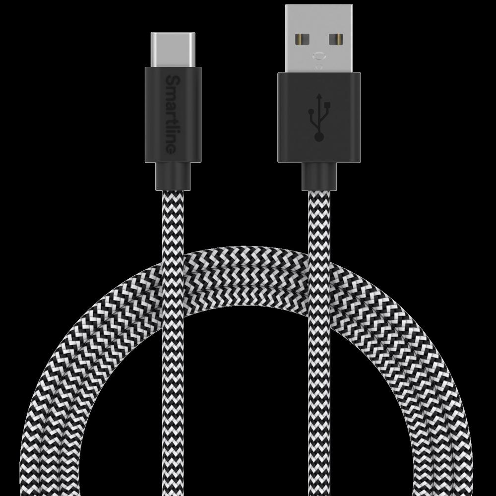 Smartline Smartline 2m 3A USB-C Nylon Laddningskabel Svart/Vit