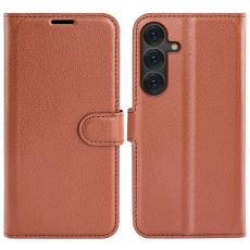  Samsung Galaxy S25 Fodral Litchi L&auml;der Brun