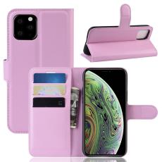  iPhone 11 Pro Fodral Litchi L&auml;der Ljus Rosa