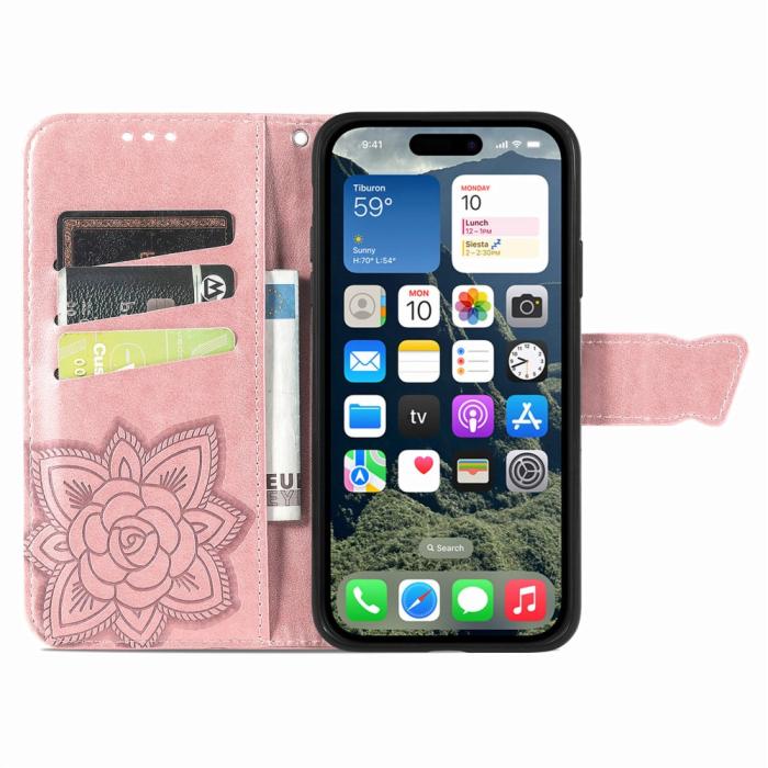 Bild 3,  iPhone 17e / 16e Fodral Med Fjäril Tryck Roséguld