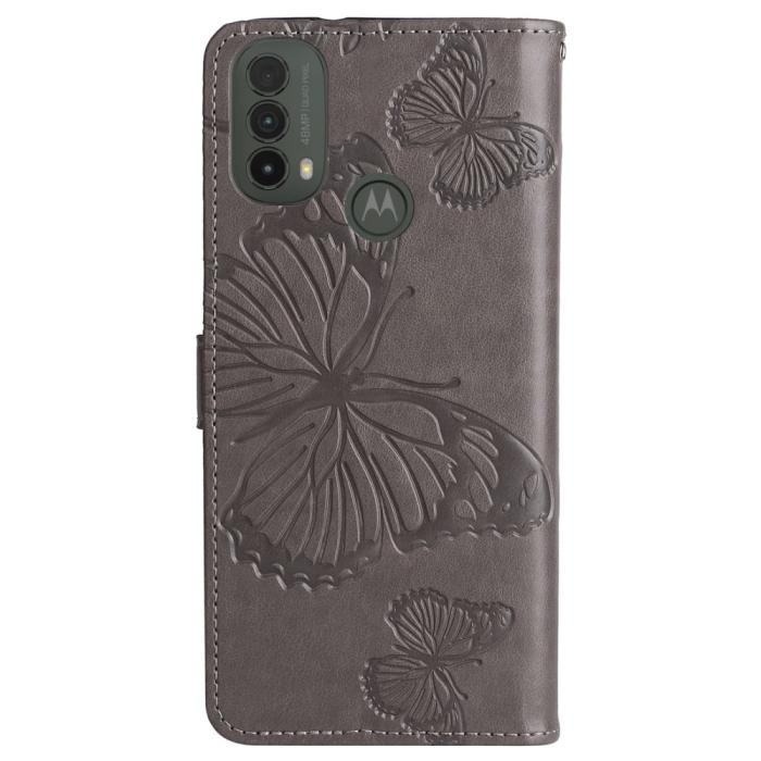 Bild 4,  Motorola Moto E20 / E40 Fodral Fjäril Tryck Grå