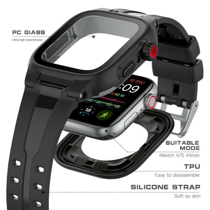 Bild 2, ShellBox ShellBox Armband Apple Watch 44 mm Vattentätt Skal Svart