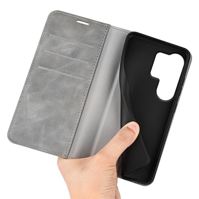 Bild 4,  Samsung Galaxy S26 Ultra Fodral Flip Skin Touch Läder Grå