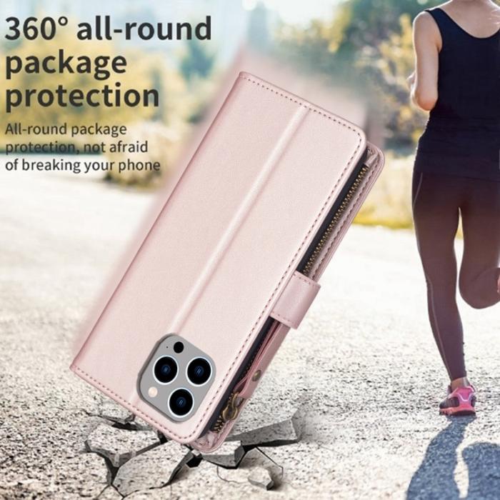 Bild 6,  iPhone 15 Pro Max 9-Kort Multifunktionellt Läder Fodral Roséguld
