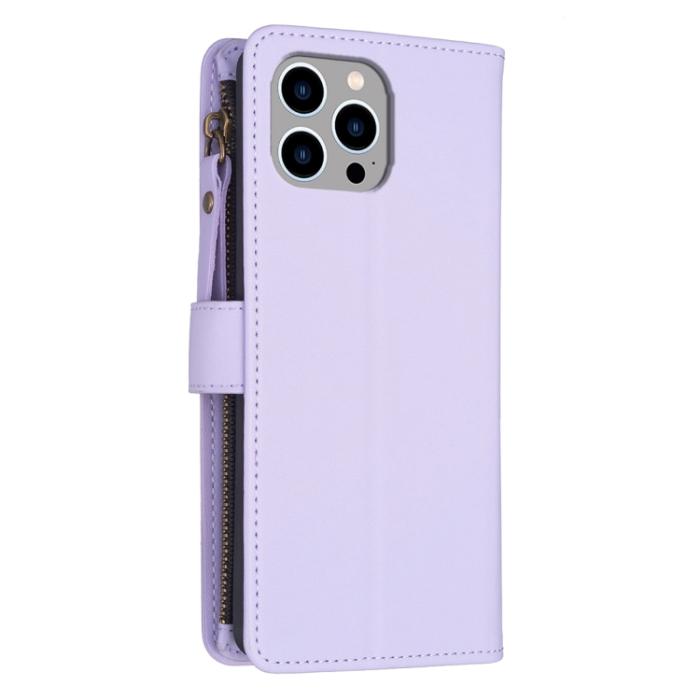 Bild 3,  iPhone 15 Pro Max 9-Kort Multifunktionellt Läder Fodral Lila