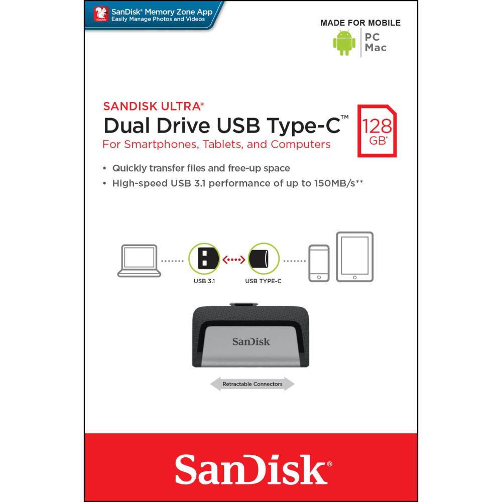 SanDisk SanDisk USB-minne 3.1 Ultra Dual 128 GB Typ C