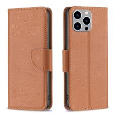  iPhone 15 Pro Max Fodral Litchi Shark L&auml;der Brun