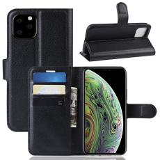  iPhone 11 Pro Fodral Litchi L&auml;der Svart
