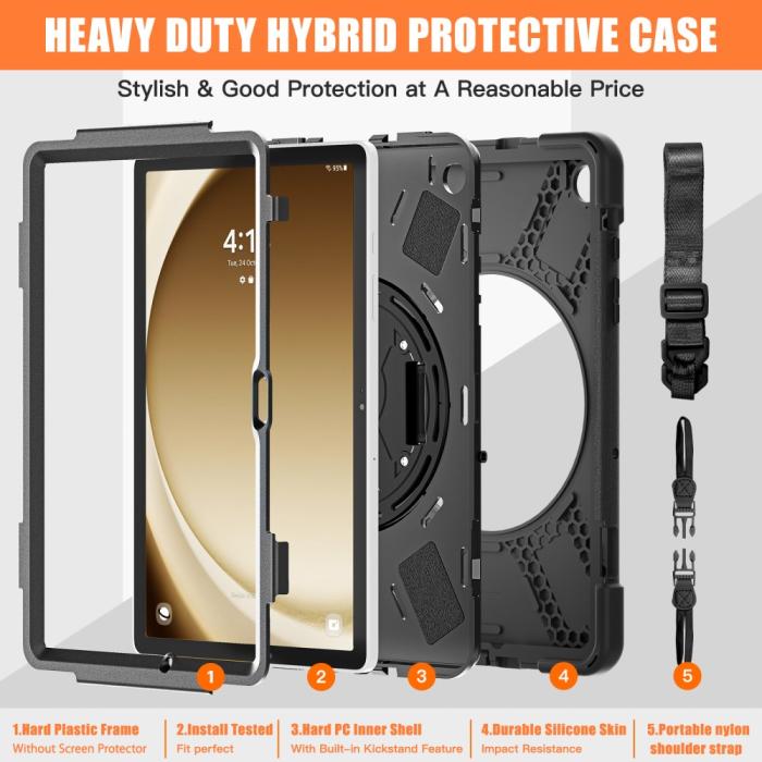 Bild 4,  Samsung Galaxy Tab A9 Plus Skal 360 Rotation Shockproof Med Rem