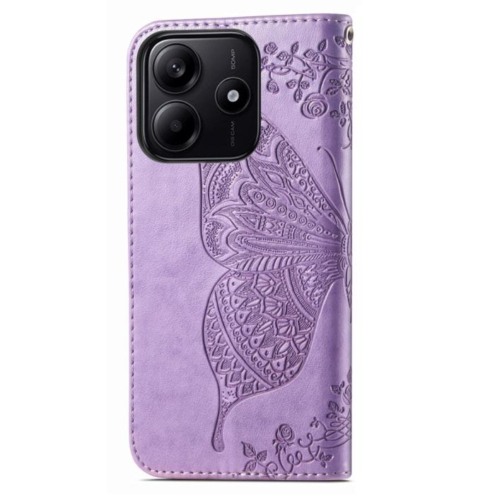 Bild 6,  Xiaomi Redmi Note 14 5G Fodral Läder Fjäril Tryck Lila