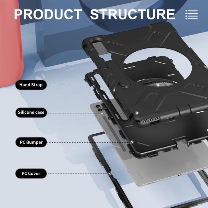 Bild 4,  Samsung Galaxy Tab S9 Ultra Skal 360 Rotation Shockproof Med Rem