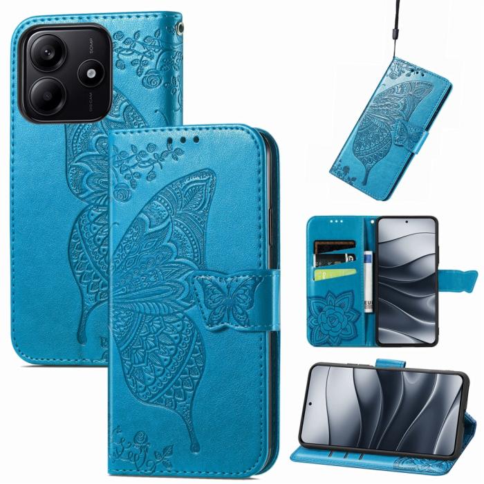 Bild 5,  Xiaomi Redmi Note 14 5G Fodral Läder Fjäril Tryck Blå