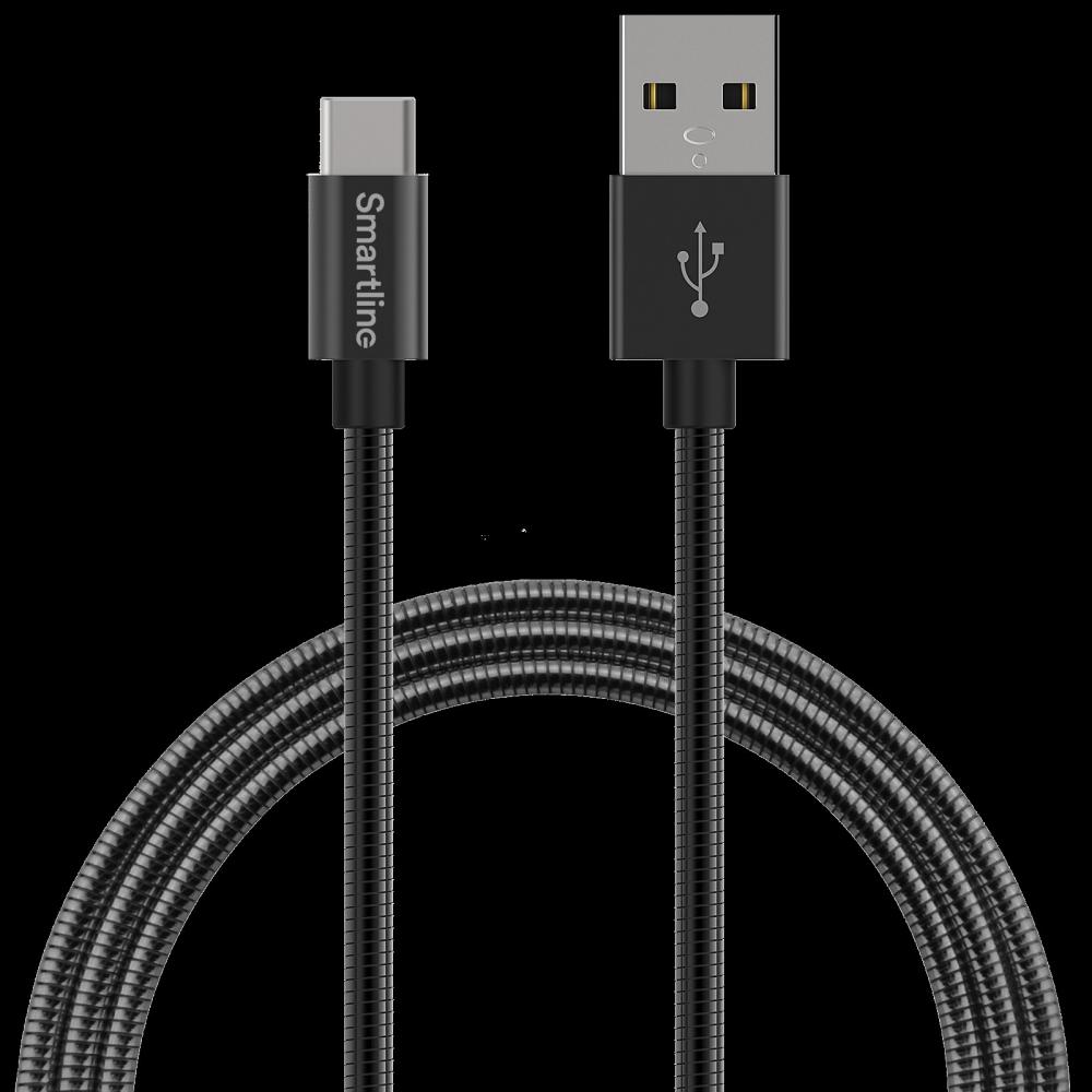 Smartline Smartline 1m 3A USB-C Laddningskabel Metallic Svart