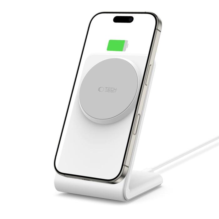Bild 2, Tech-Protect Tech-Protect 15W Qi Magnetisk MagSafe Laddare Vit