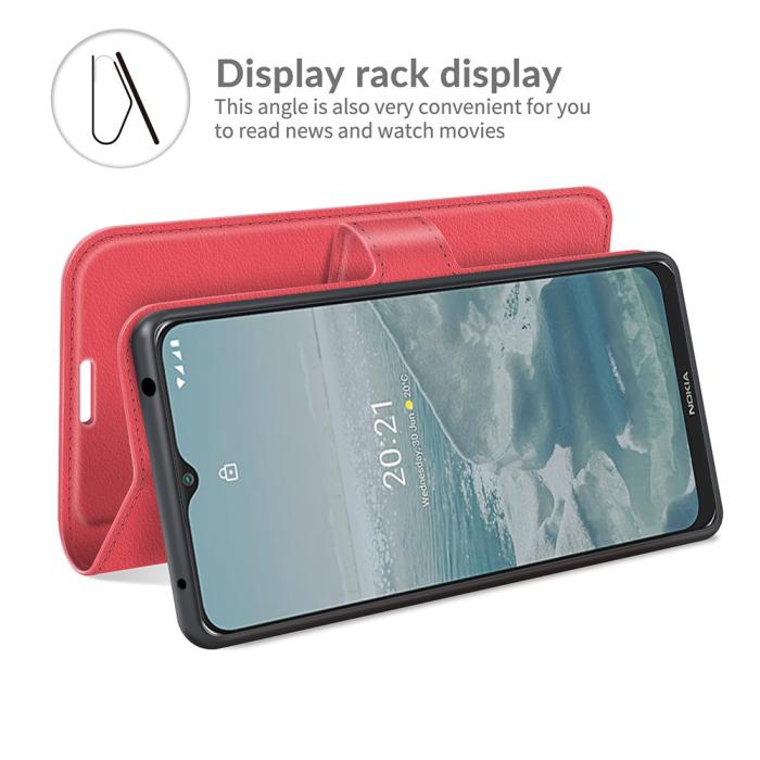 Bild 6,  Nokia G10 / G20 Fodral Litchi Läder Röd