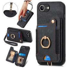  iPhone 17e / 16e Skal Med Korth&aring;llare RFID Retro L&auml;der Svart