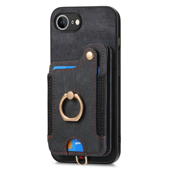 Bild 3,  iPhone 17e / 16e Skal Med Korthållare RFID Retro Läder Svart